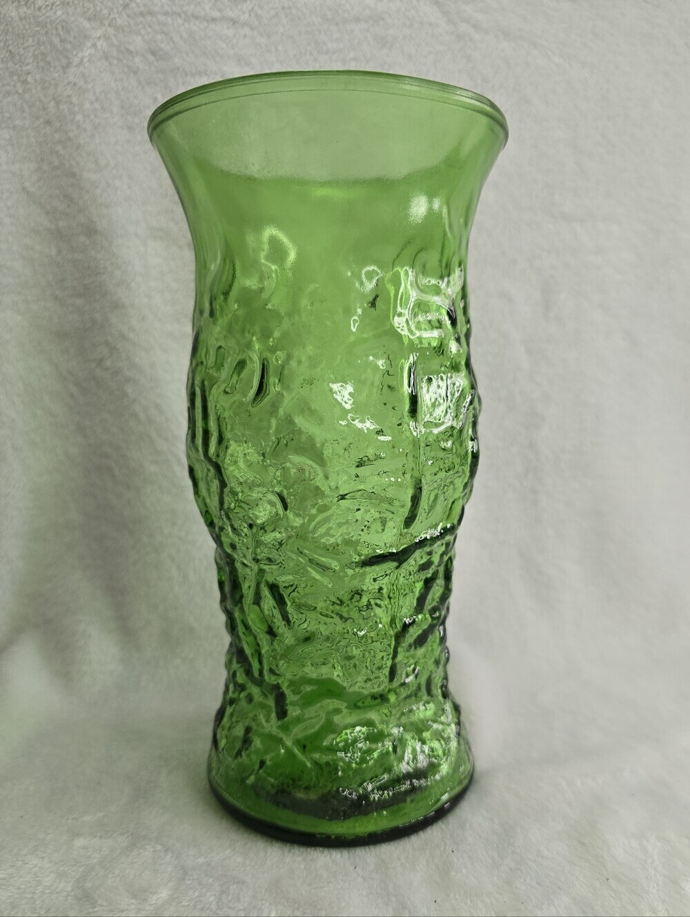 Vintage 60s EO Brody Cleveland USA Emerald Green Crinkle Vase, MCM 9.5 Inch